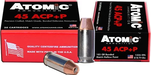 ATOMIC 45 ACP +P 185GR BONDED - JHP 20RD 10BX/CS