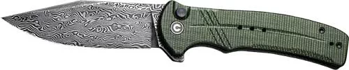 CIVIVI KNIFE COGENT 3.47" - GREEN MICARTA/DAMASCUS BTTN LK