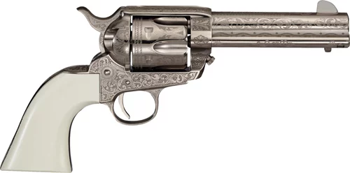 CIMARRON MELDRUM 357MAG PW FS - 4.75" ENGRAVED NICKEL/IVORY