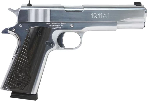 IVER JOHNSON 1911A1 45ACP 5" - FS 8RD CHROME BLACK WOOD GRIPS - Image 2