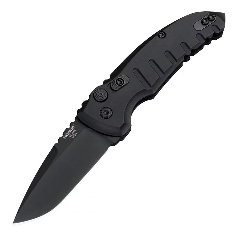 Hogue A01-Microswitch 2.75" Folder Automatic Knife Drop Point Blade Black/Matte Black