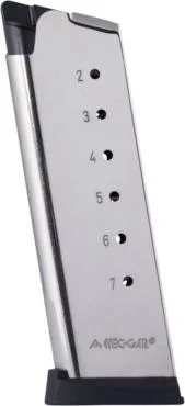 Mec-Gar 1911 Officer Handgun Magazine with Removable Buttplate & Follower .45 ACP HT Nickel 7 rds High Cap