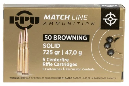PPU 50BMG MATCH SOLID FMJ 725GR 5RD BOX 20 BOXES PER CASE